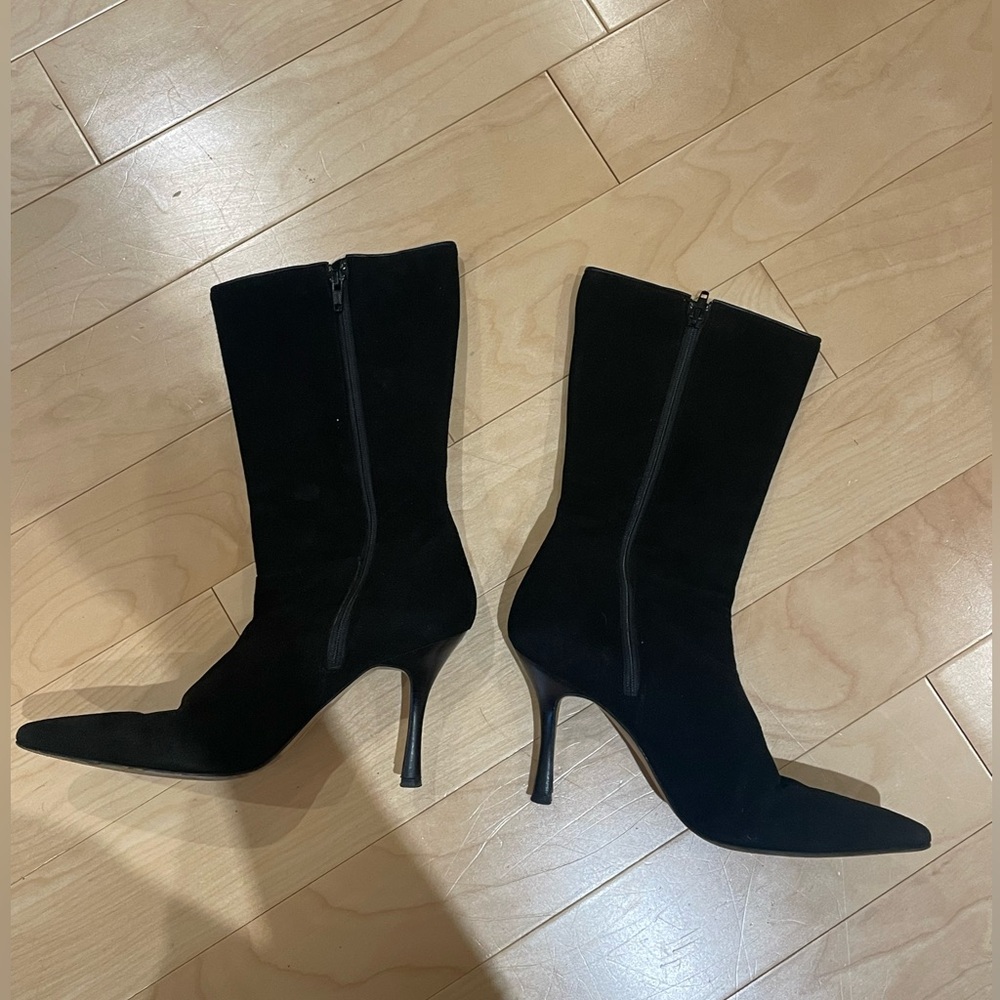 Manolo Blahnik - Vintage Black Suede Stiletto Boot Heels (size: 38) - Picture 2 of 8